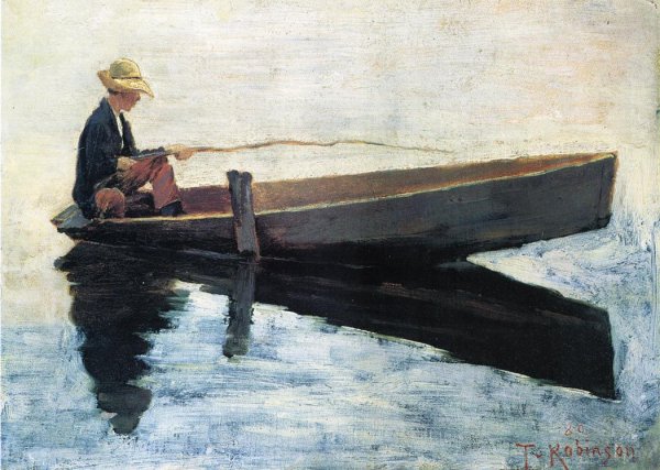 Boy in a Boat Fishing 1880